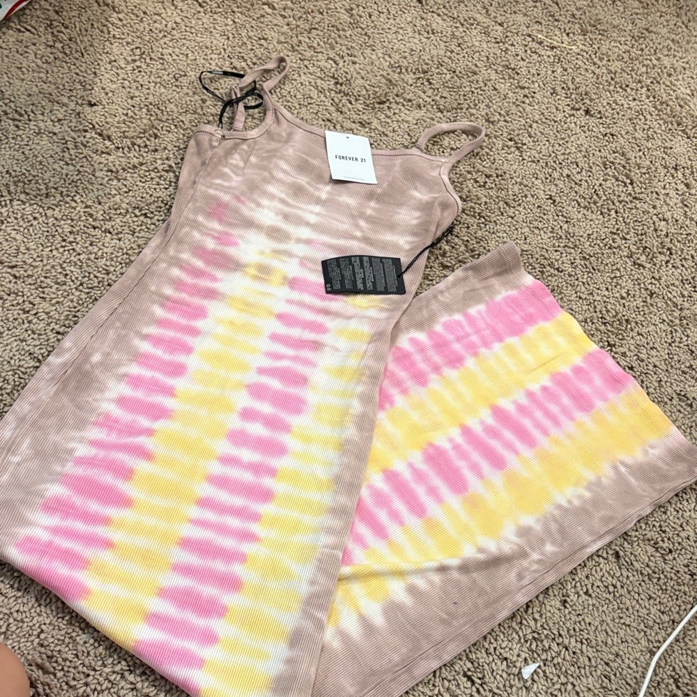 Forever 21 Tie-Dye Slip Dress in Pink, Yellow, and Tan